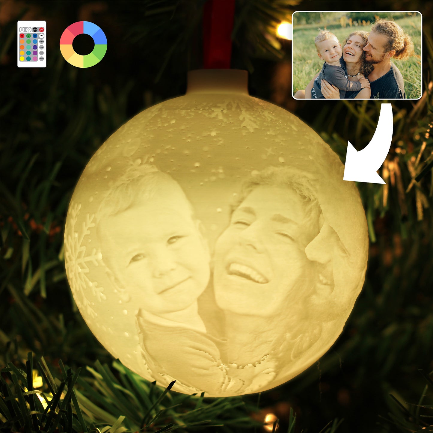 3D kerstbal met lichtgevende foto