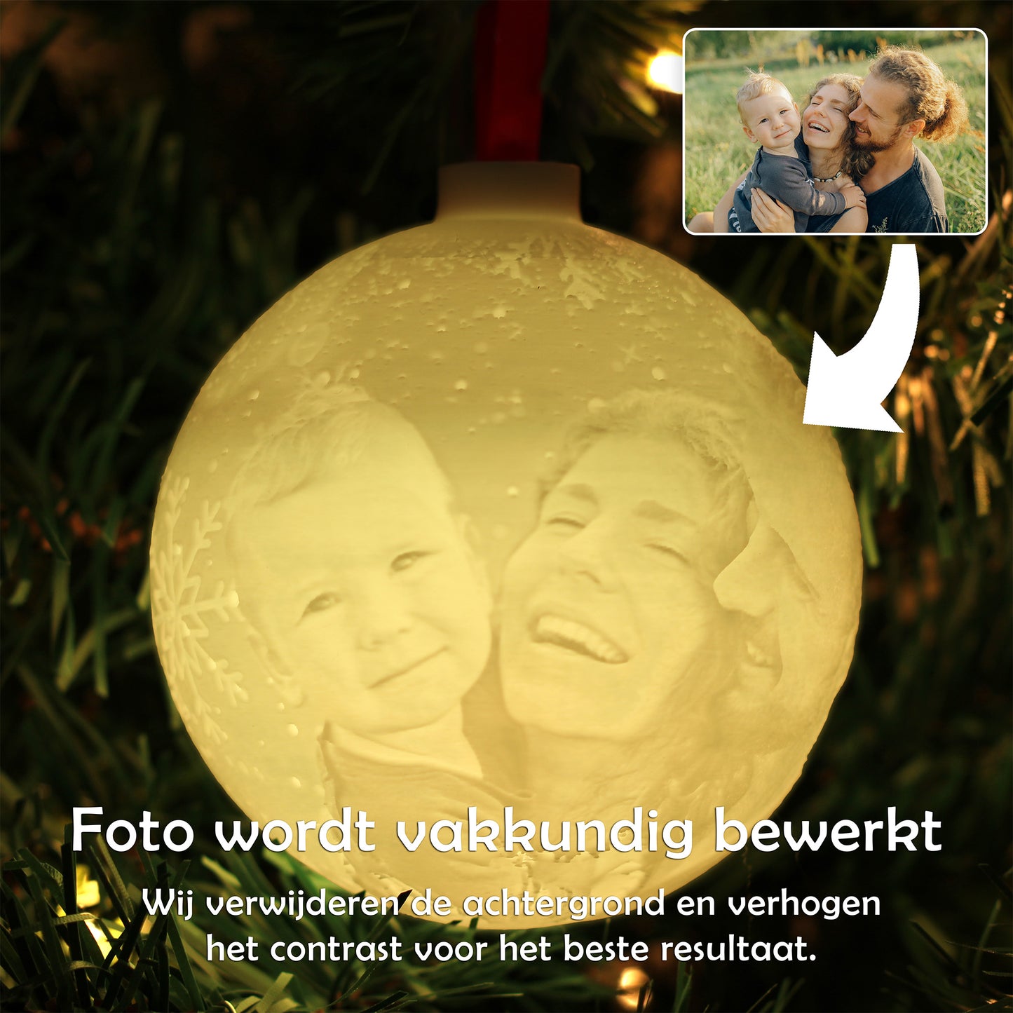 3D kerstbal met lichtgevende foto
